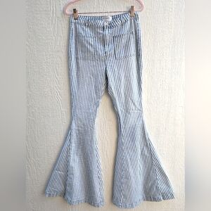 By Together Blue Striped Bell Bottom Jeans High Waisted Boho Flare Size Small